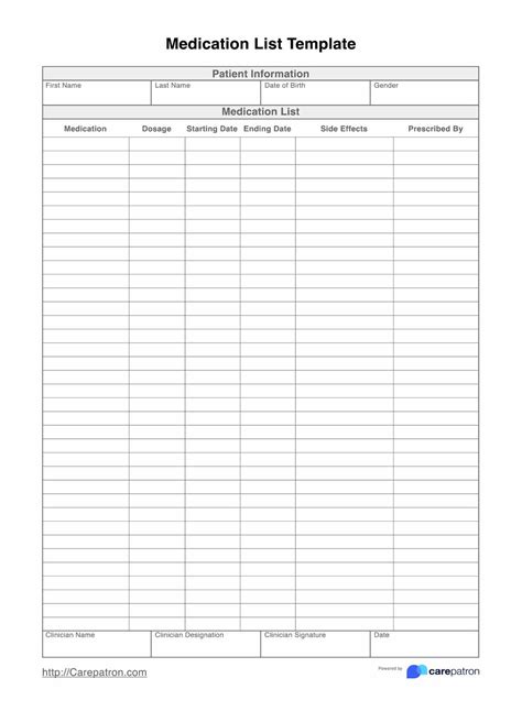 Medication History Template
