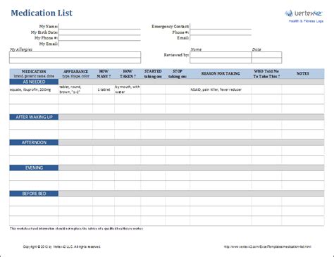 Medication List Template Excel