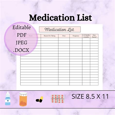 Medication List Template Google Sheets