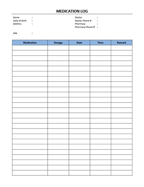 Medication Log Template Free