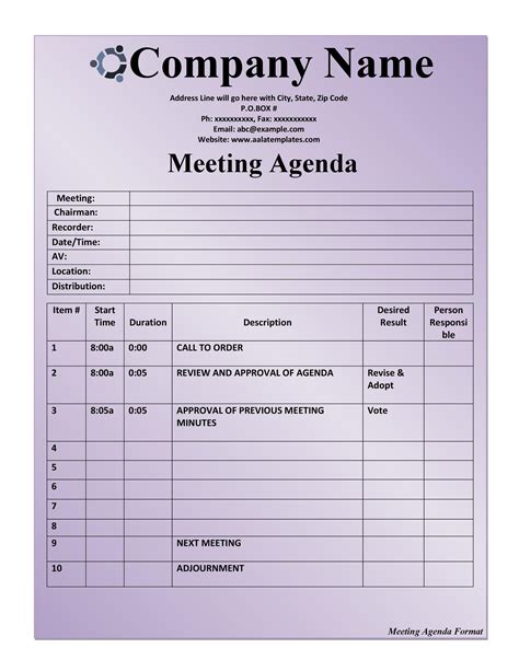 Meeting Agenda Template Examples