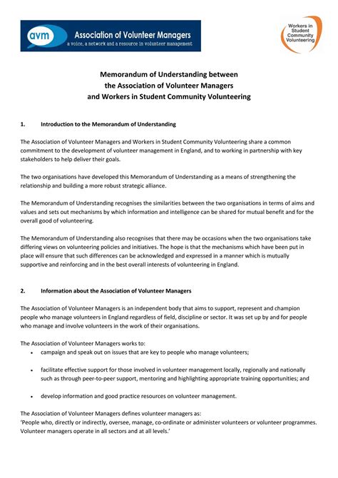 Memorandum Of Understanding Agreement Template