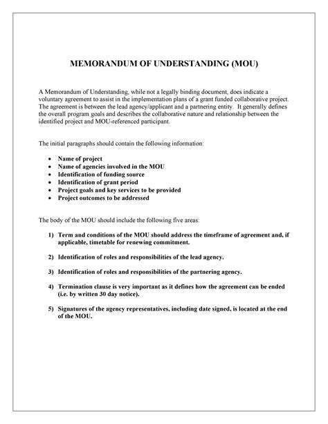 Memorandum Of Understanding Template Free