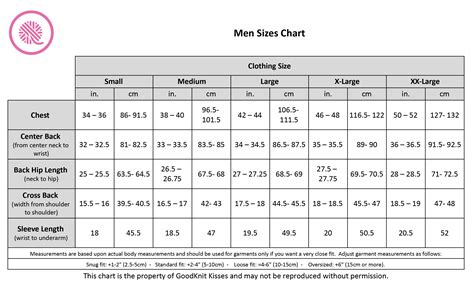 Mens Body Size Chart