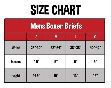 Mens Boxers Size Chart
