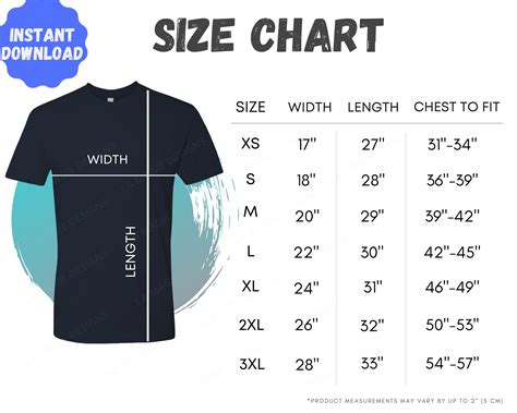 Mens T Shirt Sizing Chart