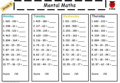 Mental Maths Printables