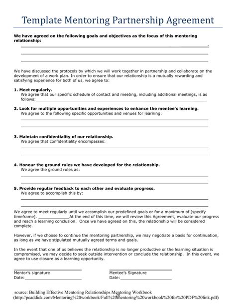 Mentoring Agreement Template