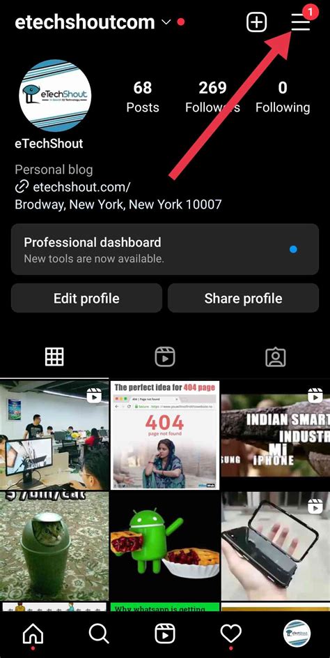Menu Instagram Android