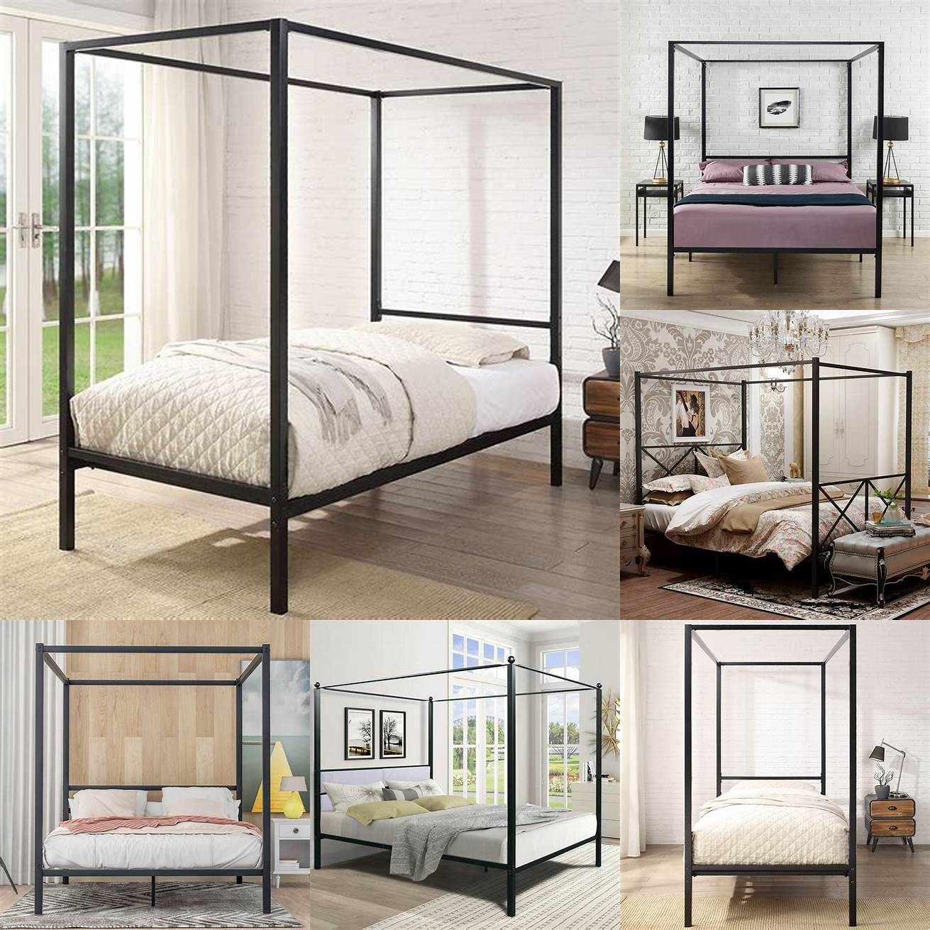 Metal Four-Poster Bed Frame