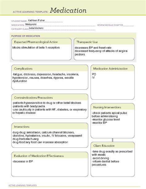 Metoprolol Medication Template