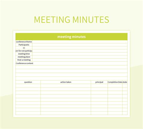 Microsoft Excel Editable Meeting Minutes Template Excel