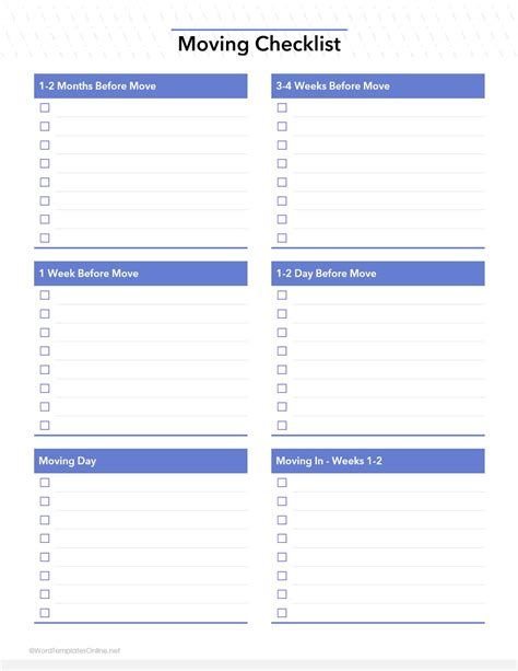 Microsoft Word Moving Checklist Template