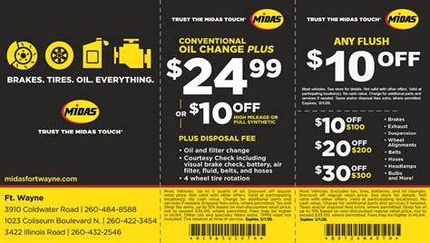 Midas Oil Change Coupon $25 Printable