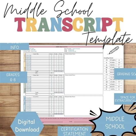 Middle School Transcript Template