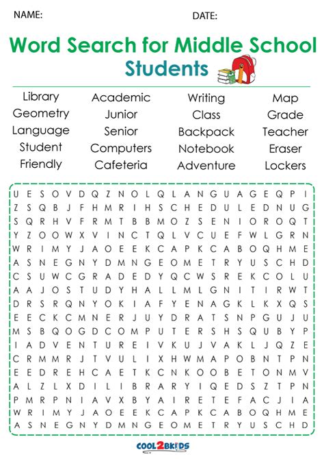 Middle School Word Search Printable Free
