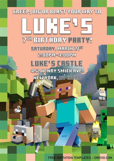 Minecraft Birthday Invitation Template