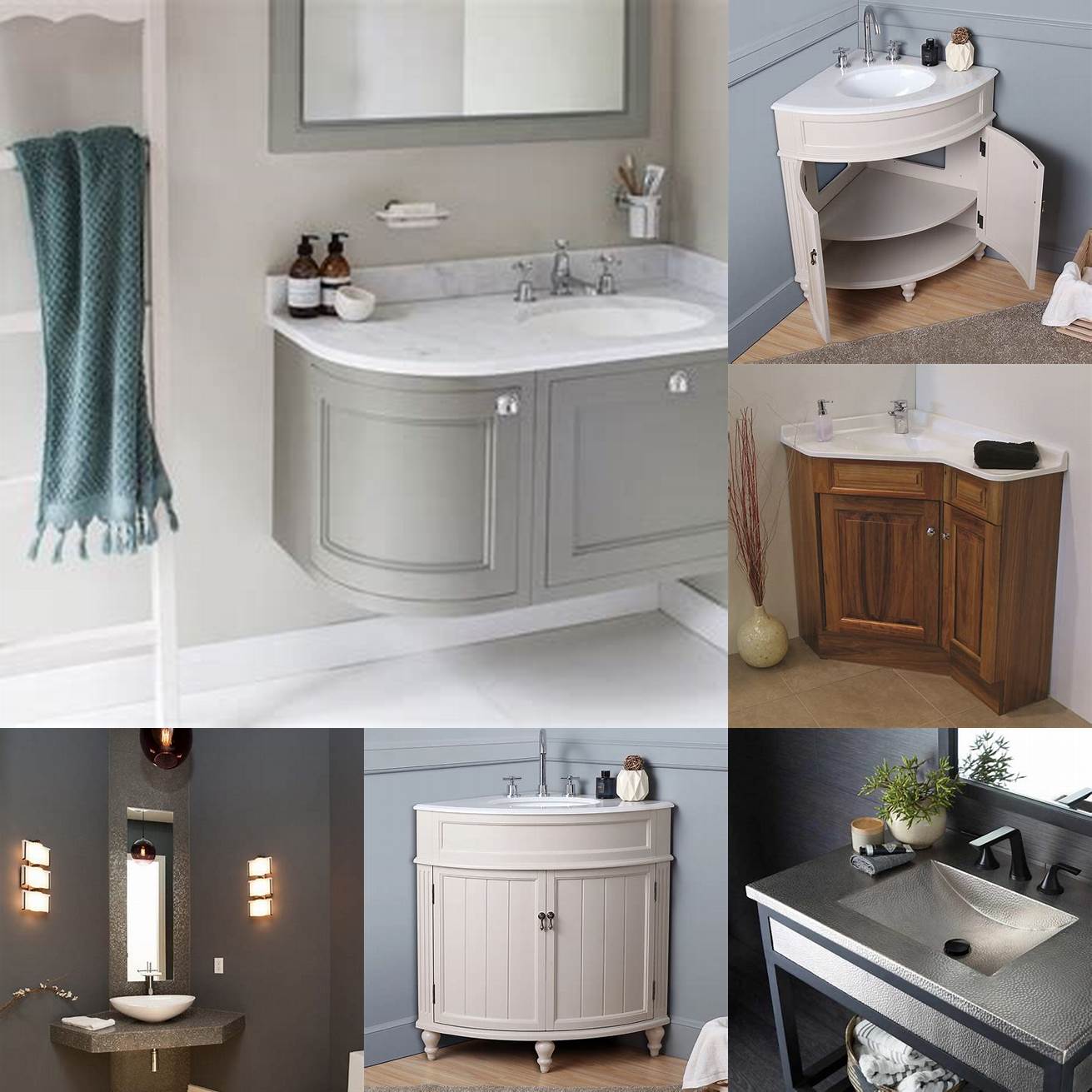 Minimalist corner vanity with integrated sink
