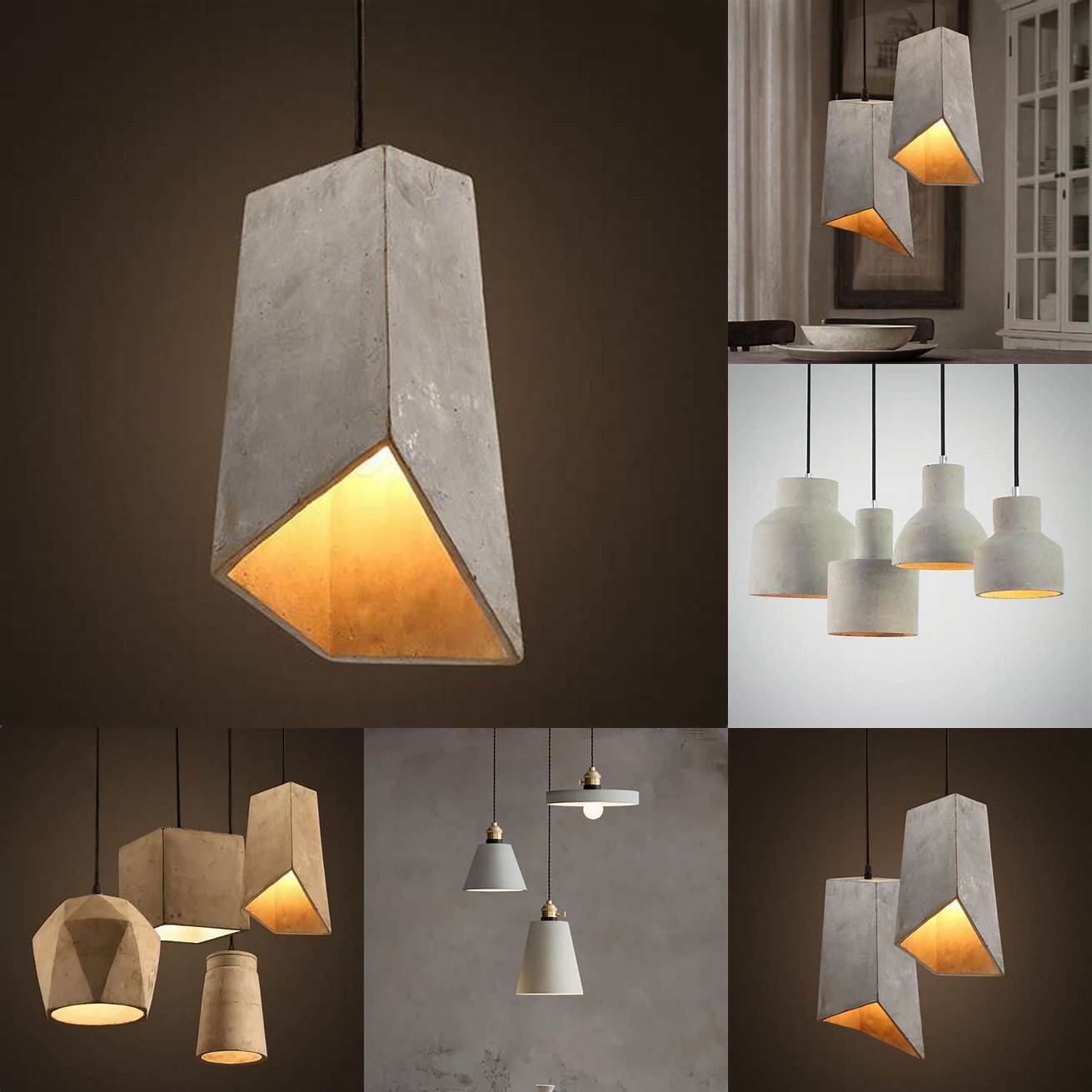 Minimalistic concrete pendant lights with geometric shapes