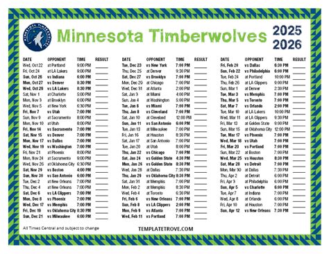 Minnesota Timberwolves Schedule Printable