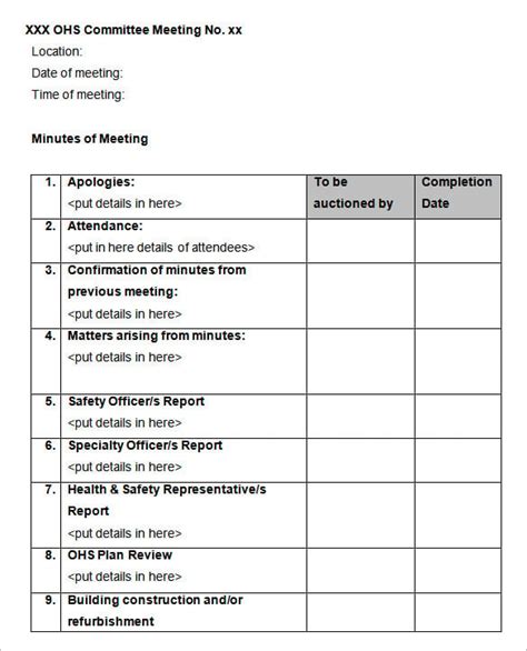 Minute Taking Template