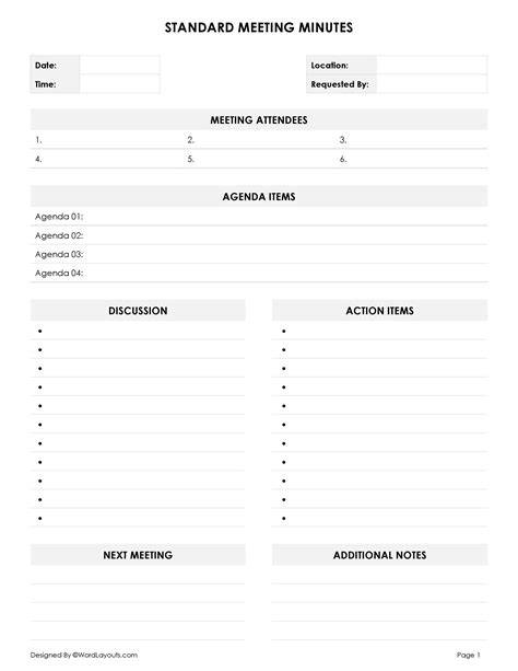 Minutes Template For Meeting