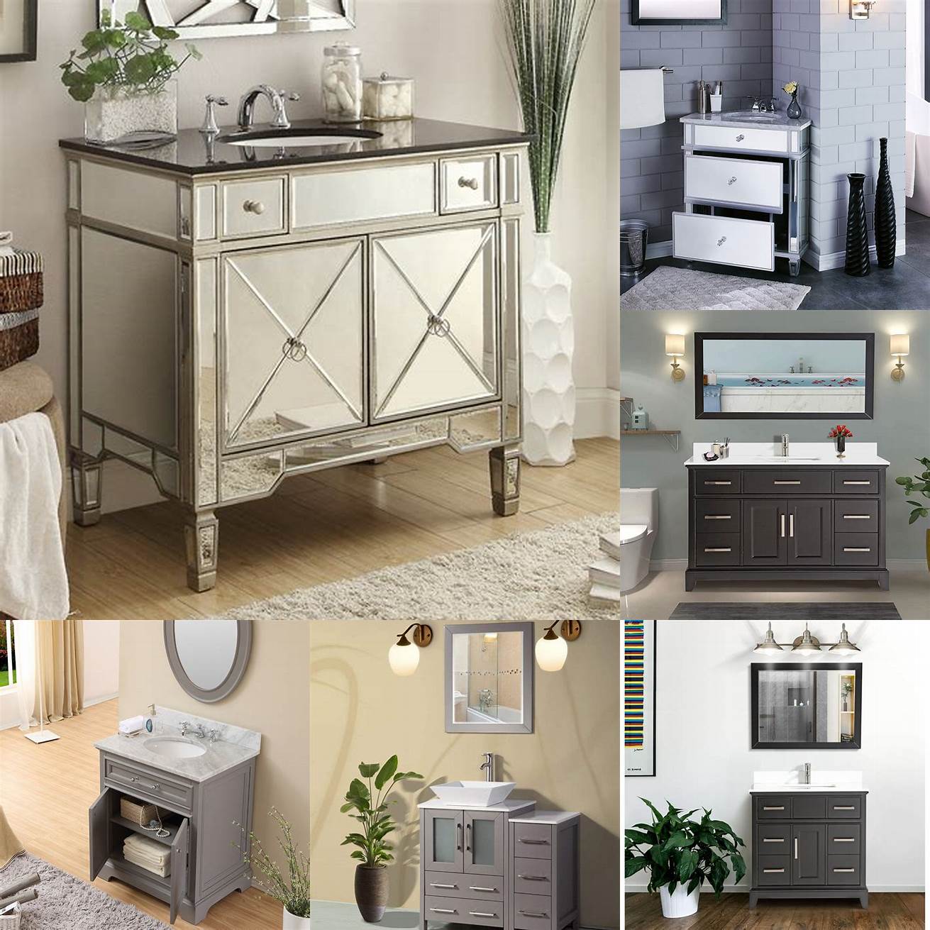 Mirrored small bathroom vanity with drawers