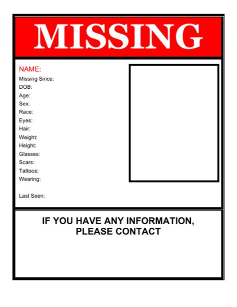 Missing Person Poster Template Free