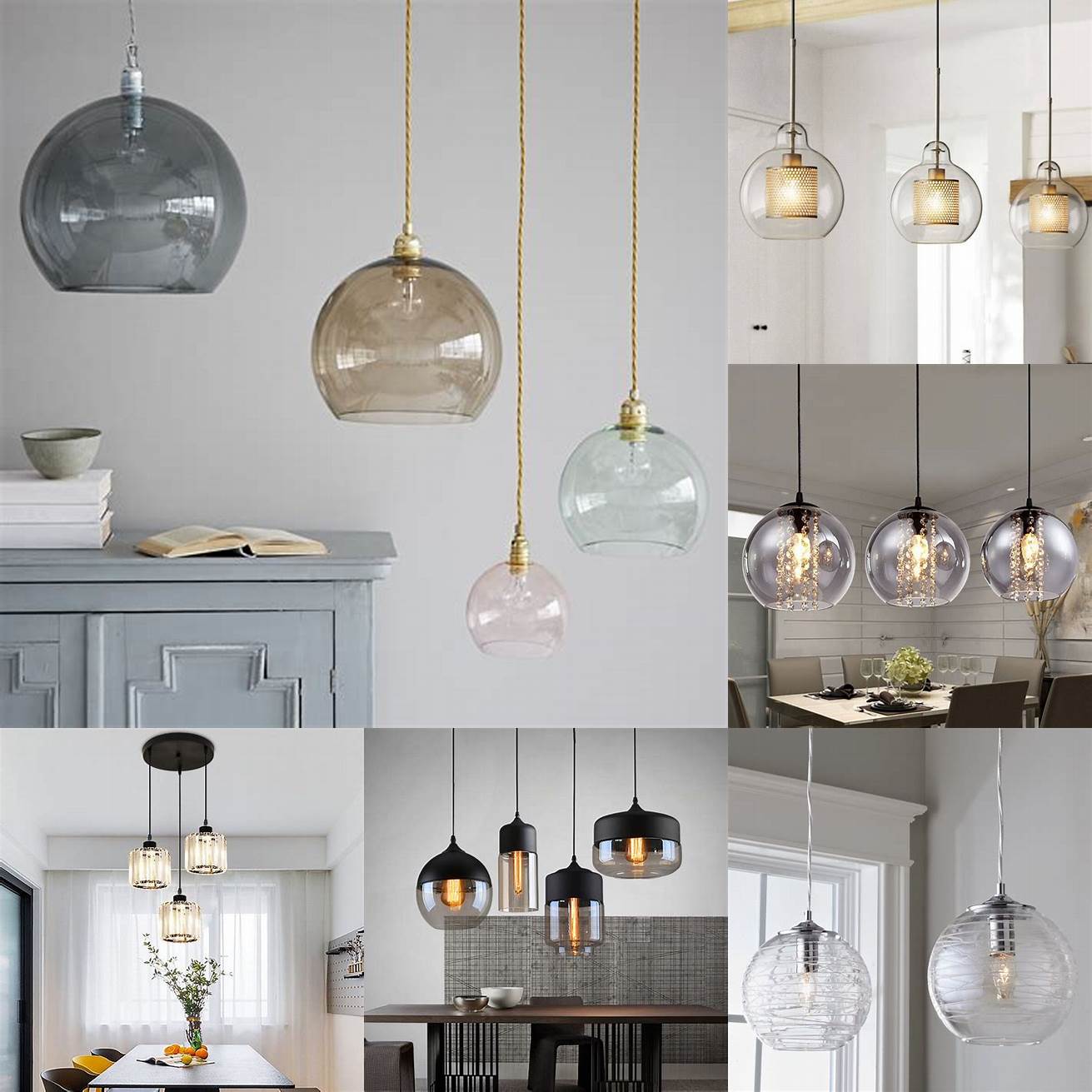 Mixed and Matched Clear Glass Pendant Lights in the Living Room