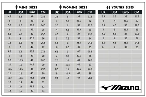 Mizuno Sizing Chart