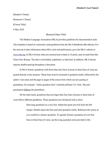 Mla Format Free Template