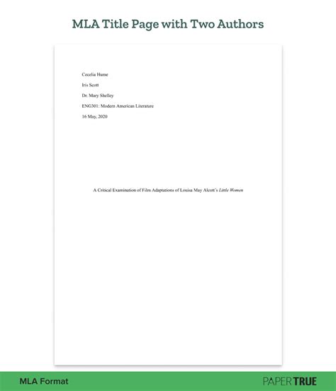 Mla Format Title Page Template