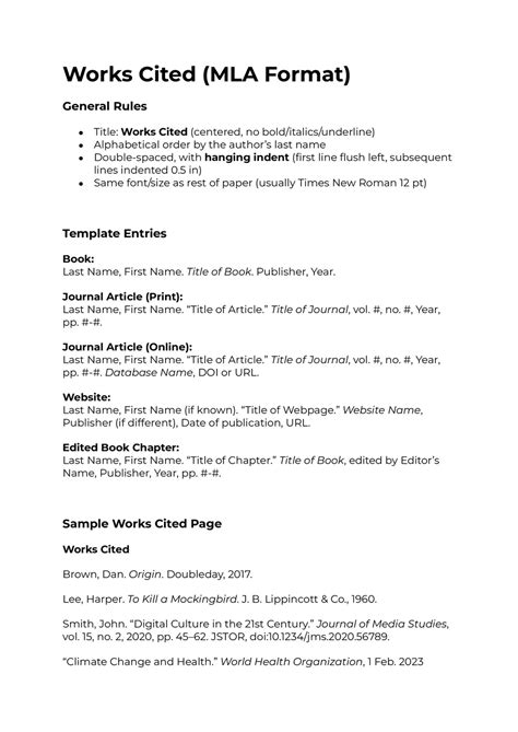 Mla Format Works Cited Template
