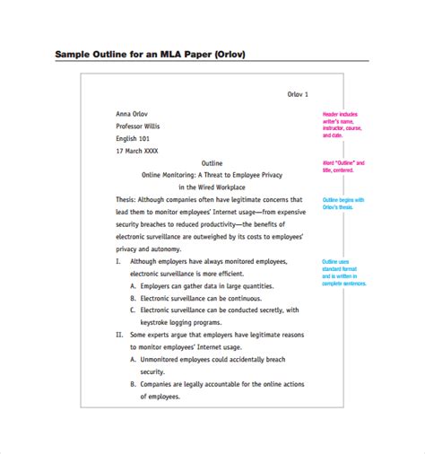Mla Outline Template For Research Paper