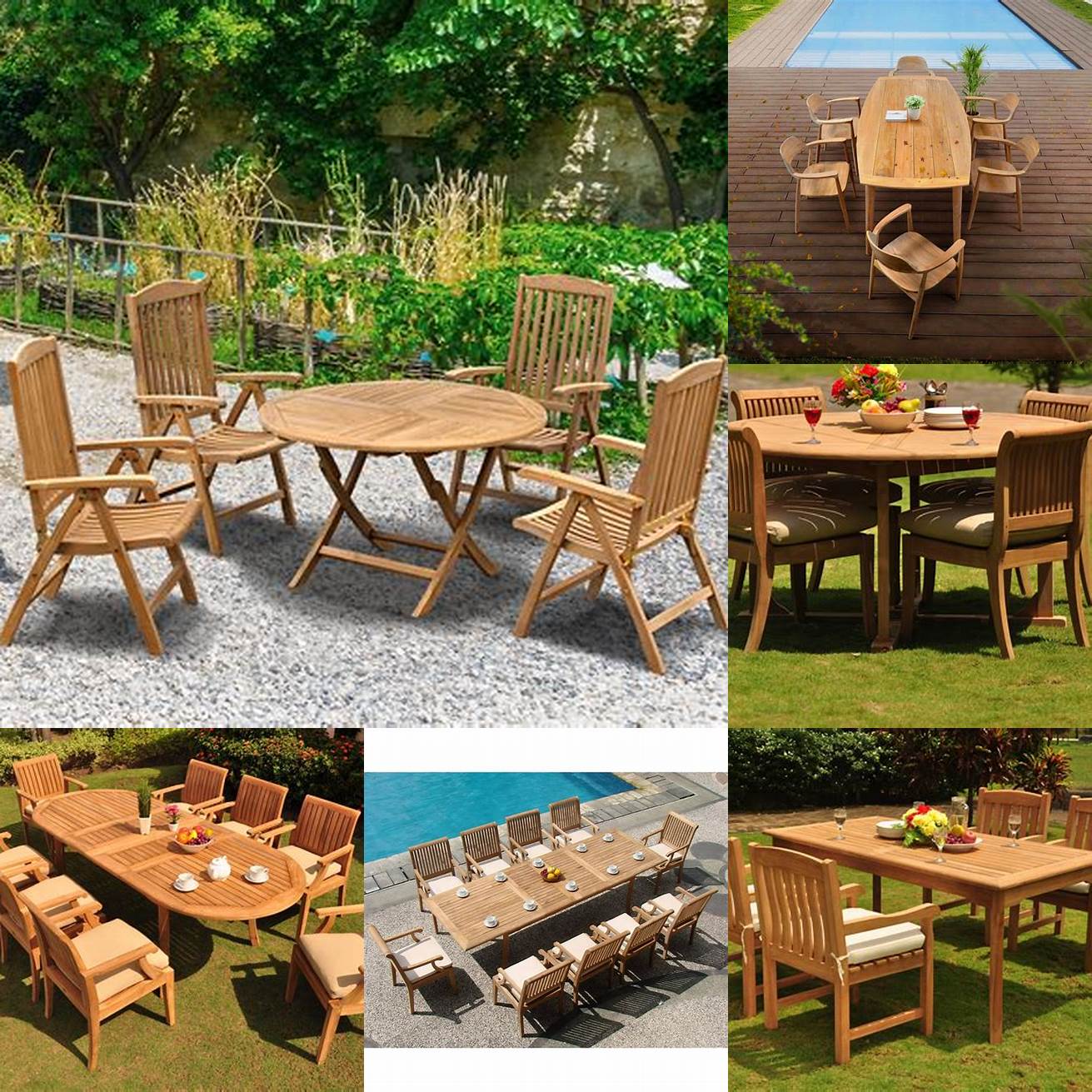 Modern Teak Garden Dining Table and Chair Set