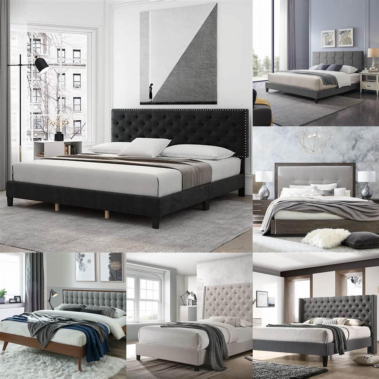 Modern king bed with upholstered headboard