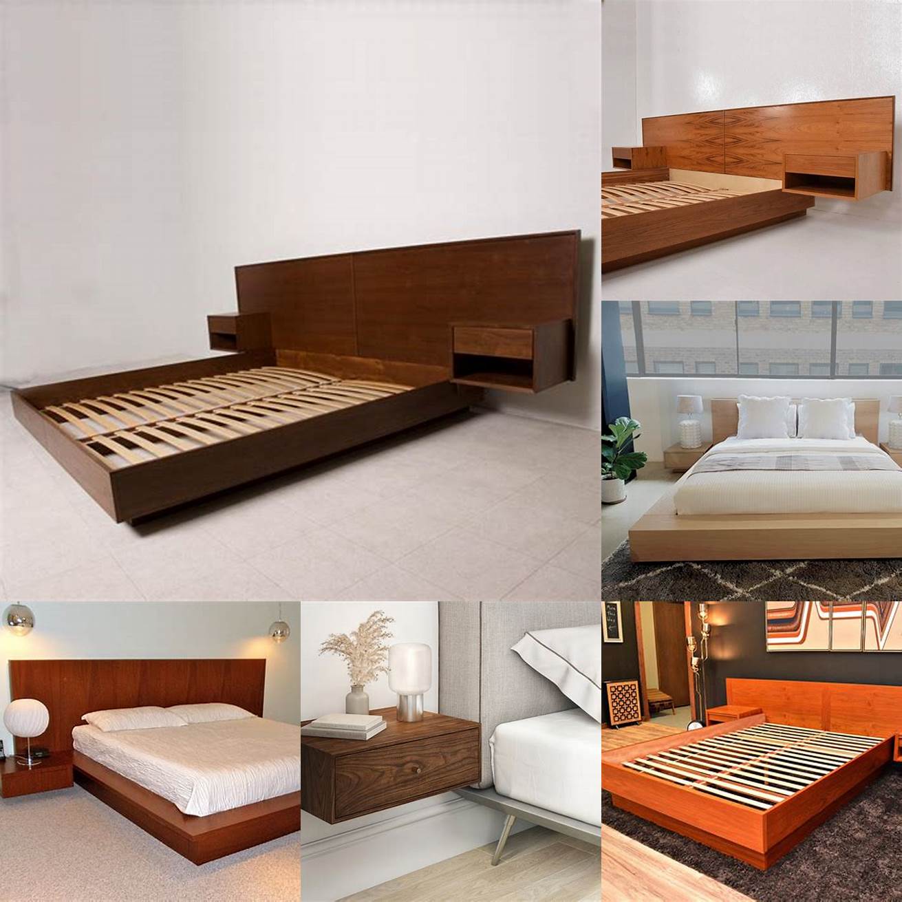 Modern platform bed with floating nightstands