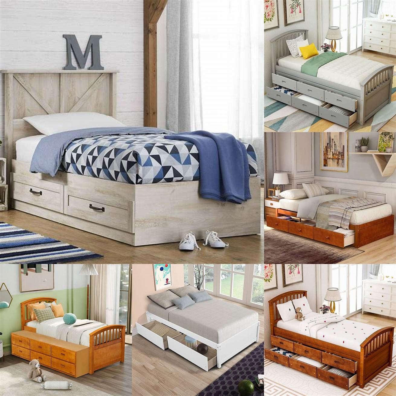 Modern twin platform bed with built-in storage drawers