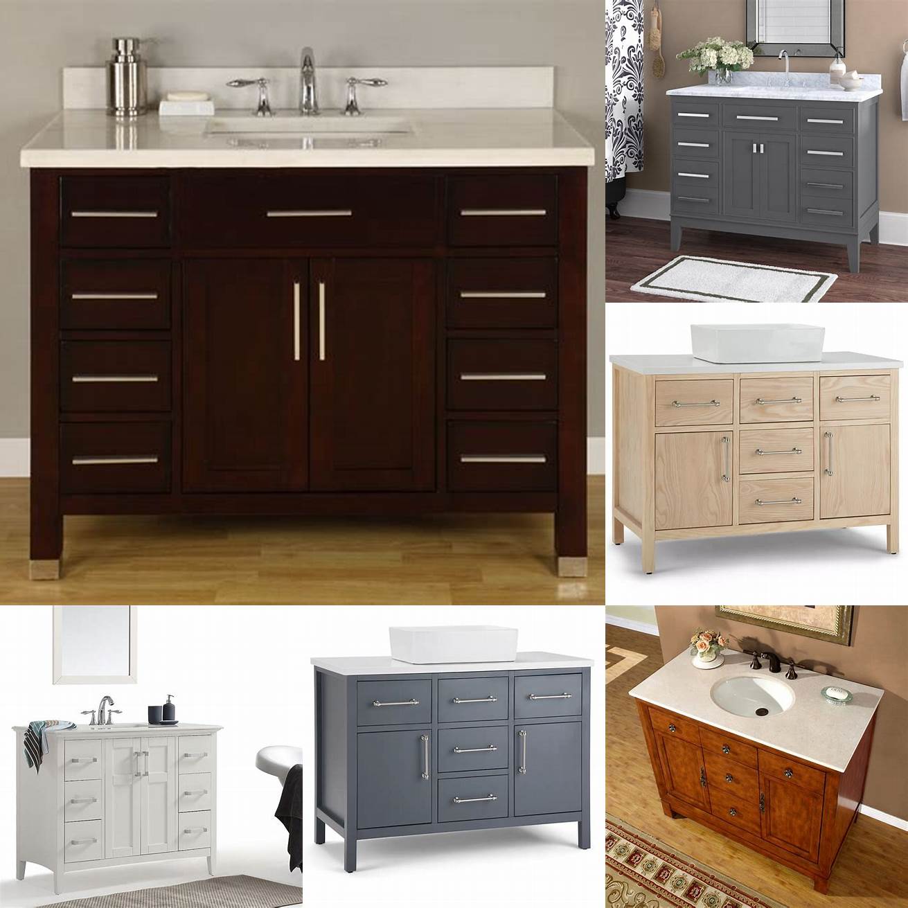 Modern-style 42-inch bathroom vanity with glass countertop