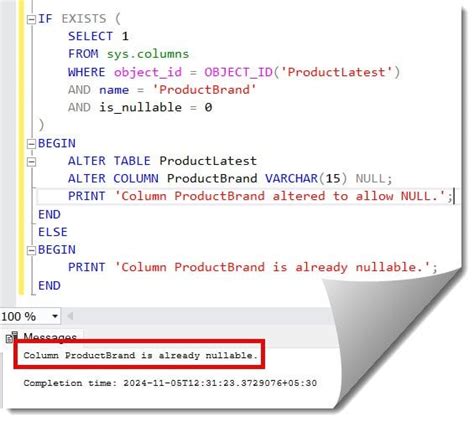 Modify table How to change Allow Nulls attribute from not null to allow null