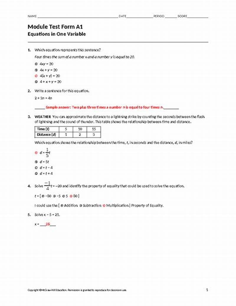 Module Test Form A1 Answer Key