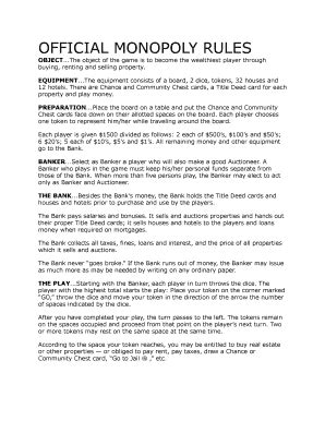 Monopoly Rules Printable