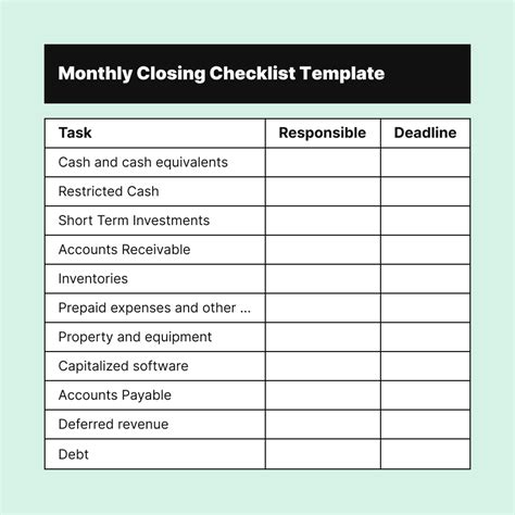 Month End Close Checklist Template