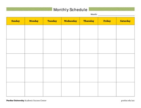 Month Schedule Template