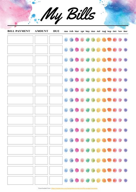 Monthly Bill Template Free