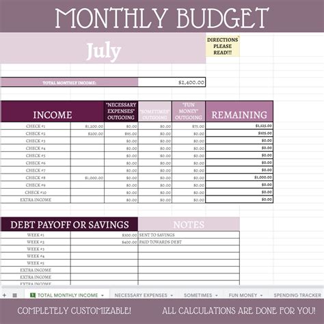 Monthly Google Sheets Budget Template
