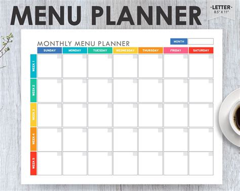 Monthly Menu Planner Template Free