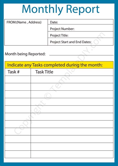 Monthly Report Template Word