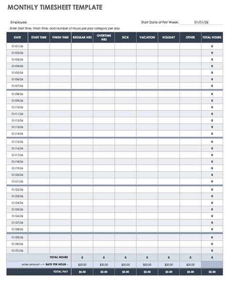 Monthly Timesheet Template Google Sheets
