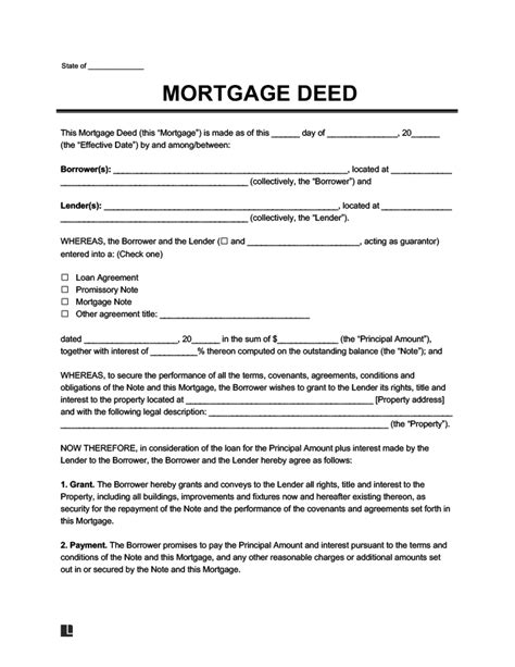 Mortgage Deed Template